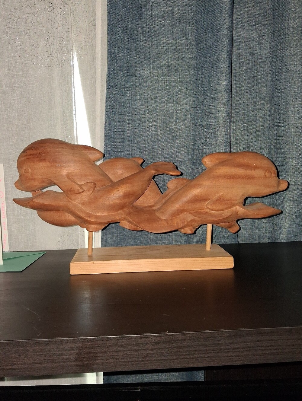 Handcrafted Wooden Dolphin Sculpture - Brown